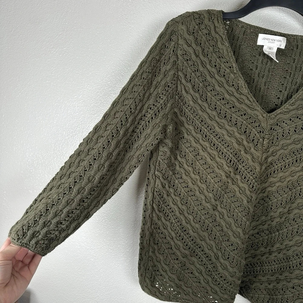 Jones New York Sport VTG Green Chunky Open Knit Sweater‎ Medium Boho Cottagecore